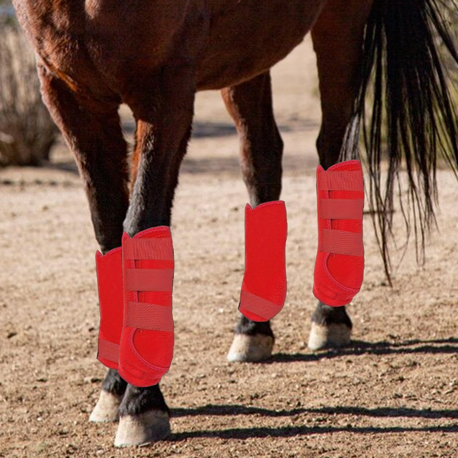 4Pcs Horse Leg Wraps for Protection Adjustable Reusable Gear for Jumping and Riding, red
