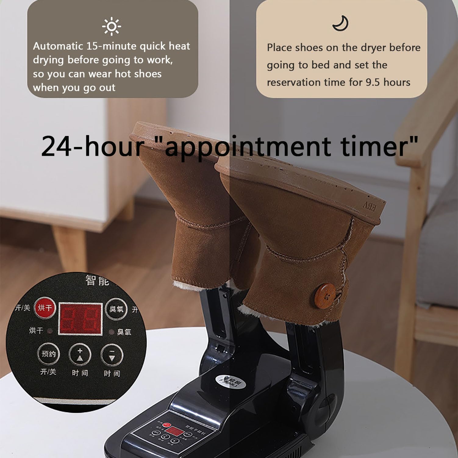 Asciuga Scarponi Elettrici Domestici, Asciuga Scarponi Portatile con Asciugatura Rapida a 360°, Regolazione Elettronica Dell'ora E Funzione di Spegnimento Automatico, Pieghevole Scalabile
