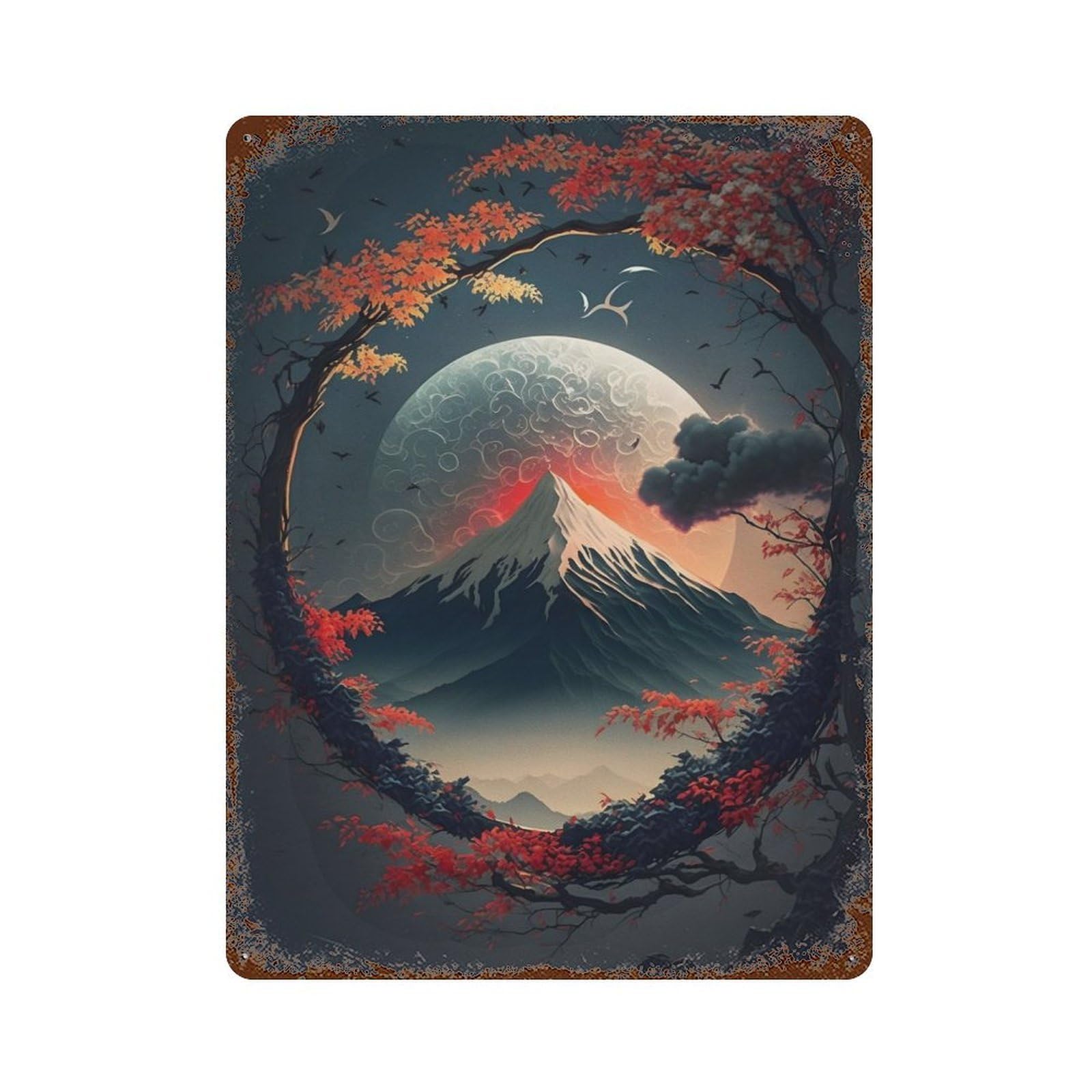 Magic Root And Mount Fuji 15.7"x11.8" Vintage Rust Metal Sign, Shabby Chic Decor for Garage, Bar And Workshop Decor
