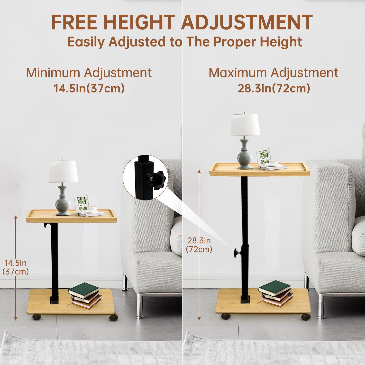 Costway Tavolino laterale a forma di C per divano e letto, Tavolino con