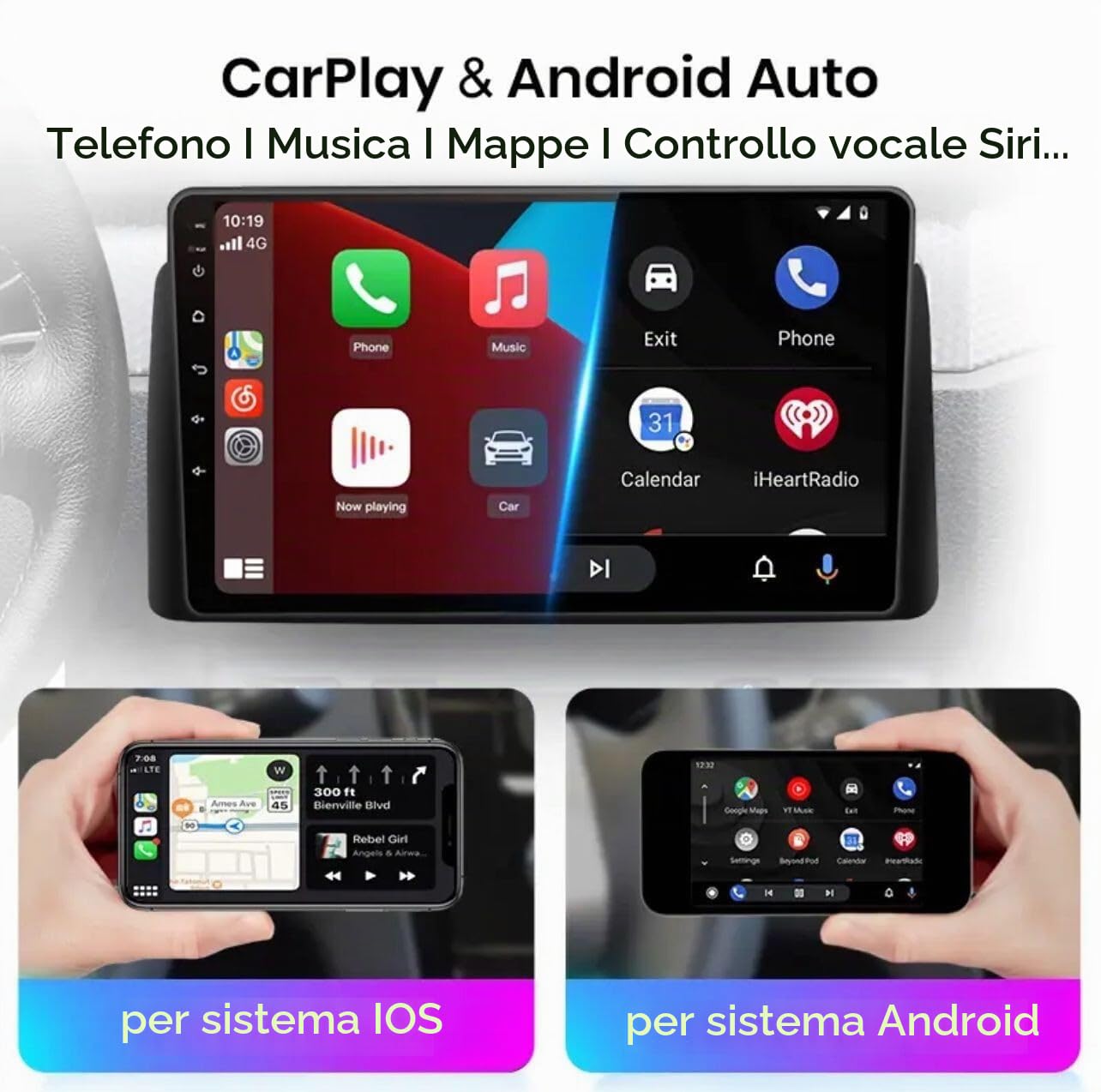 Autoradio 2 DIN Android 14 per Fiat Panda 2003-2011, Schermo Touch 7 Pollici 4+64G, Compatibile con CarPlay e Android Auto, Bluetooth GPS FM/RDS, Navigazione Auto