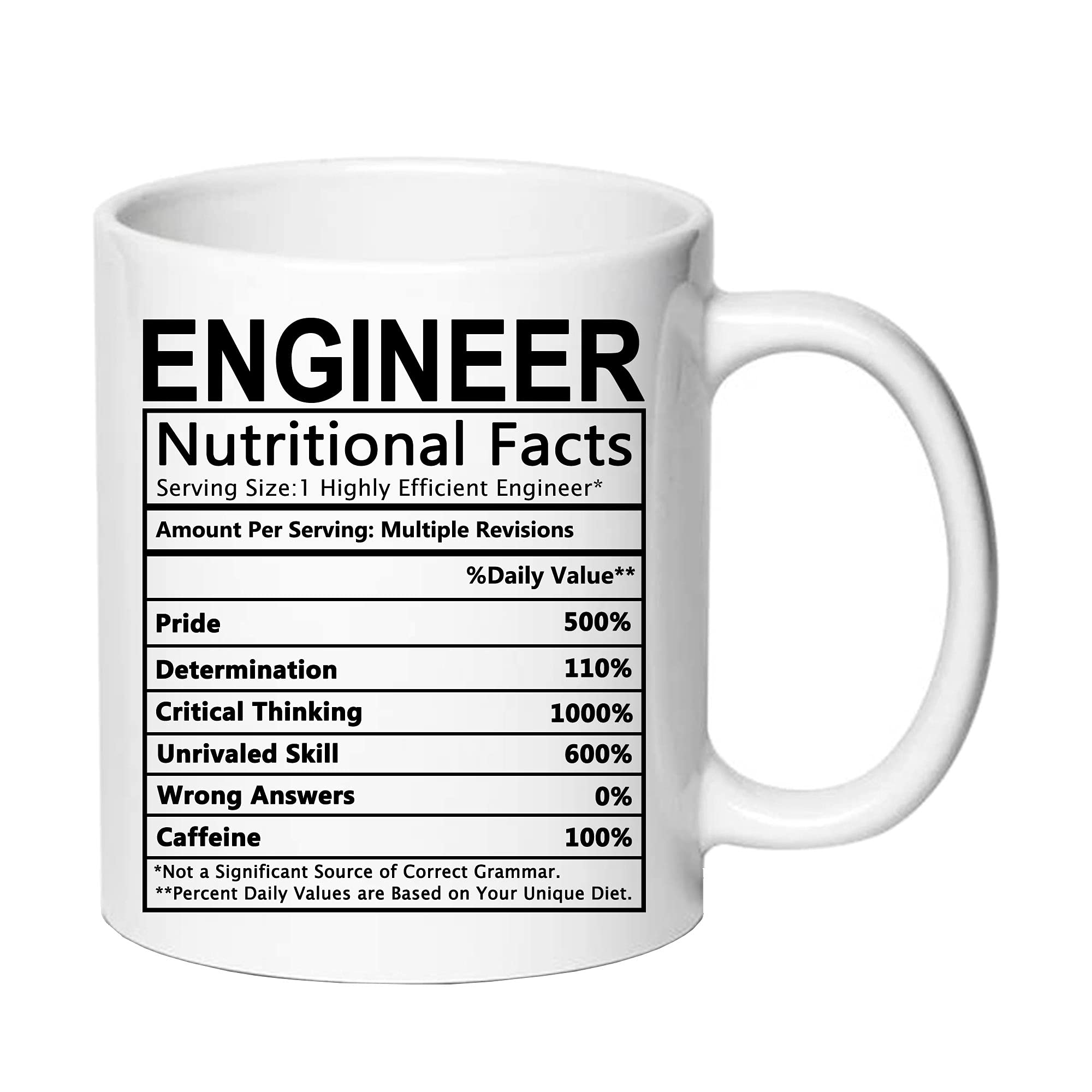 AliCarr Engineer Nutritional Facts Mug - Engineering Gifts Mug Engineer Coffee Mug Ingredients Tea Cup for Men Women White 11 Ounces