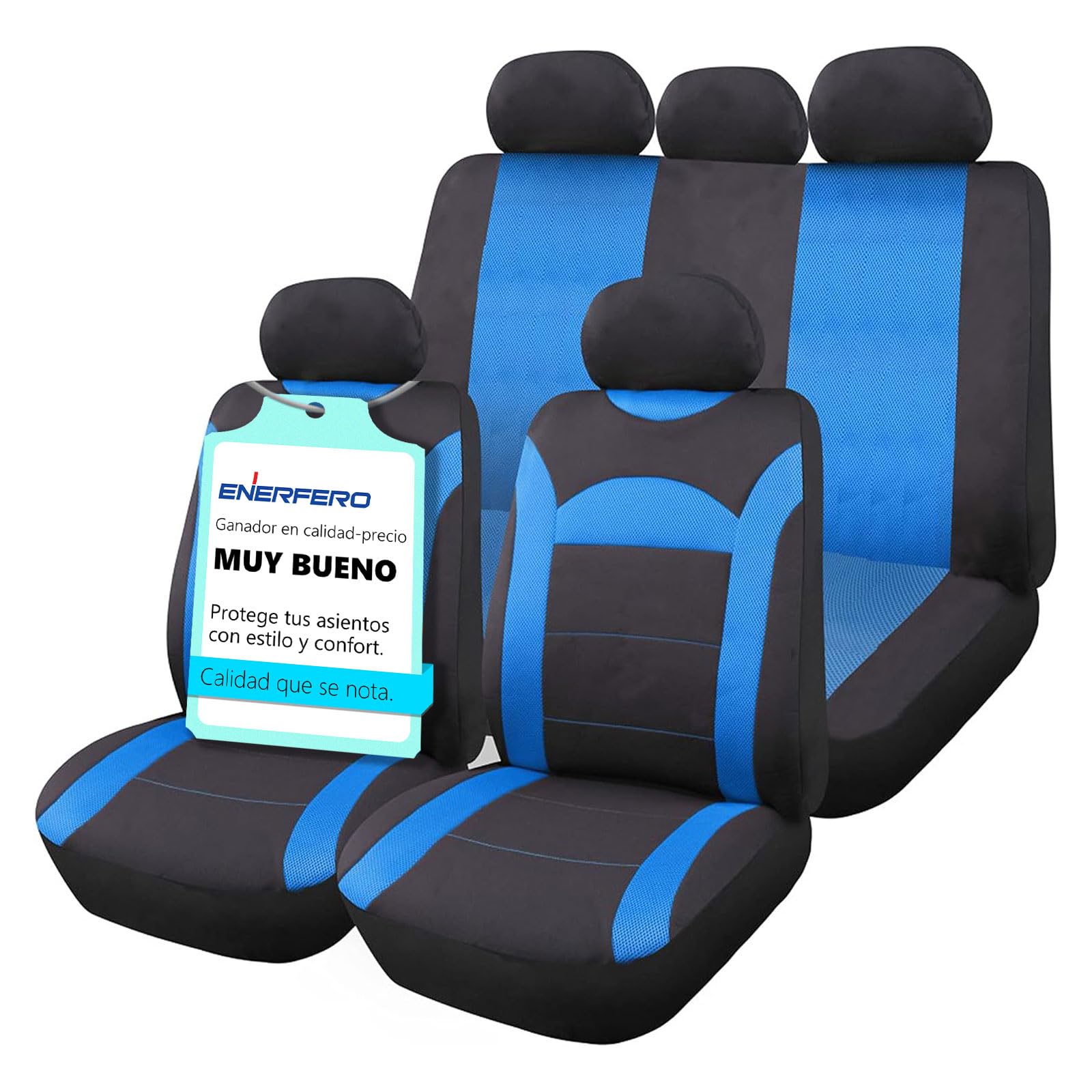 5 Funda para Asiento de Coche,Juego Completo Universal,Poliéster 100%, Transpirable y Comodo con Color Azul,Rojo,Gris y Negro (Azul)