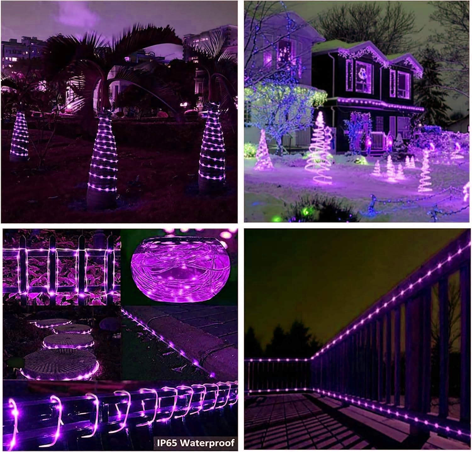 Corda Stringa Luci, 32M/105ft 300LED Impermeabile 8 Modalità/Batteria Luci di Natale, Stringa Luci Esterne Indoor per Trampolino Campeggio Canopy Tenda Deck Decor (Viola)