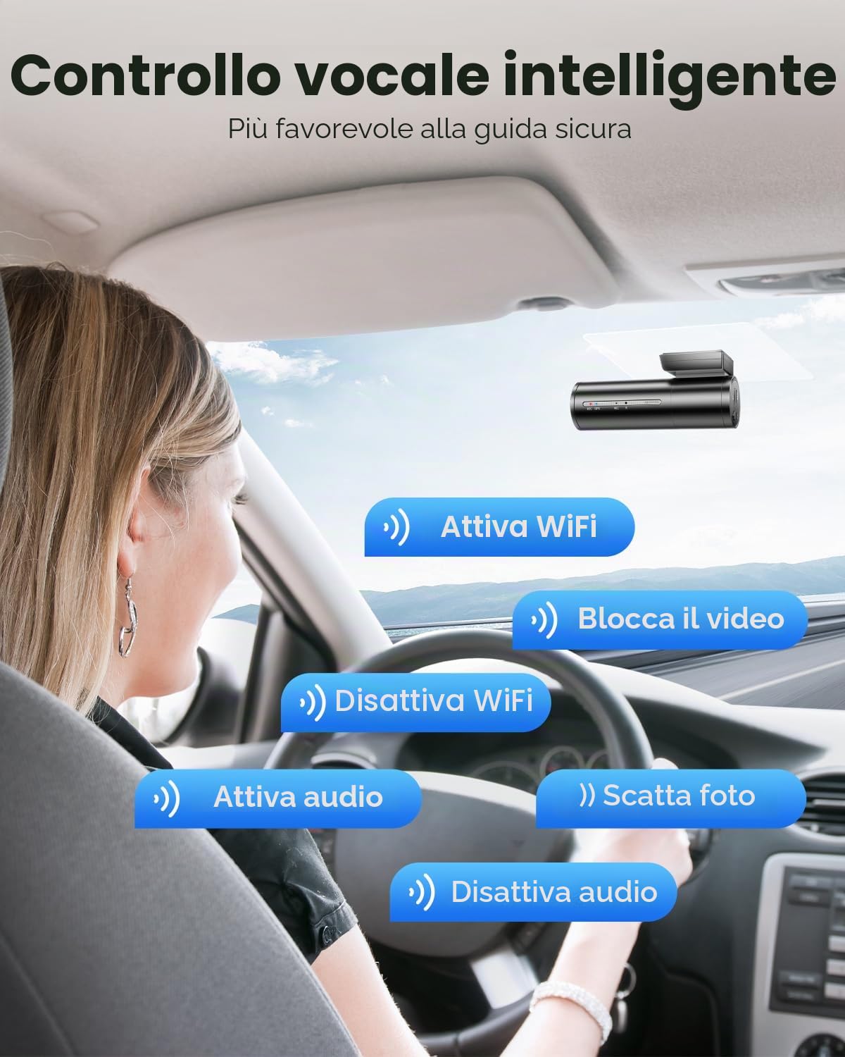 AZDOME Dash Cam Auto 4K+1080P con GPS e WiFi, Telecamera per Auto Anteriore e Posteriore, ADAS, Visione Notturna, WDR, G-Sensor, Monitoraggio Parcheggio 24H, Controllo Vocale, con Scheda SD 64GB