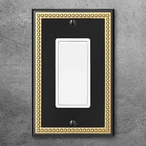 Miniatura 9 de Placa decorativa de pared con marco perlado para placa de interruptor (palanca doble, negro mate y dorado oscuro)