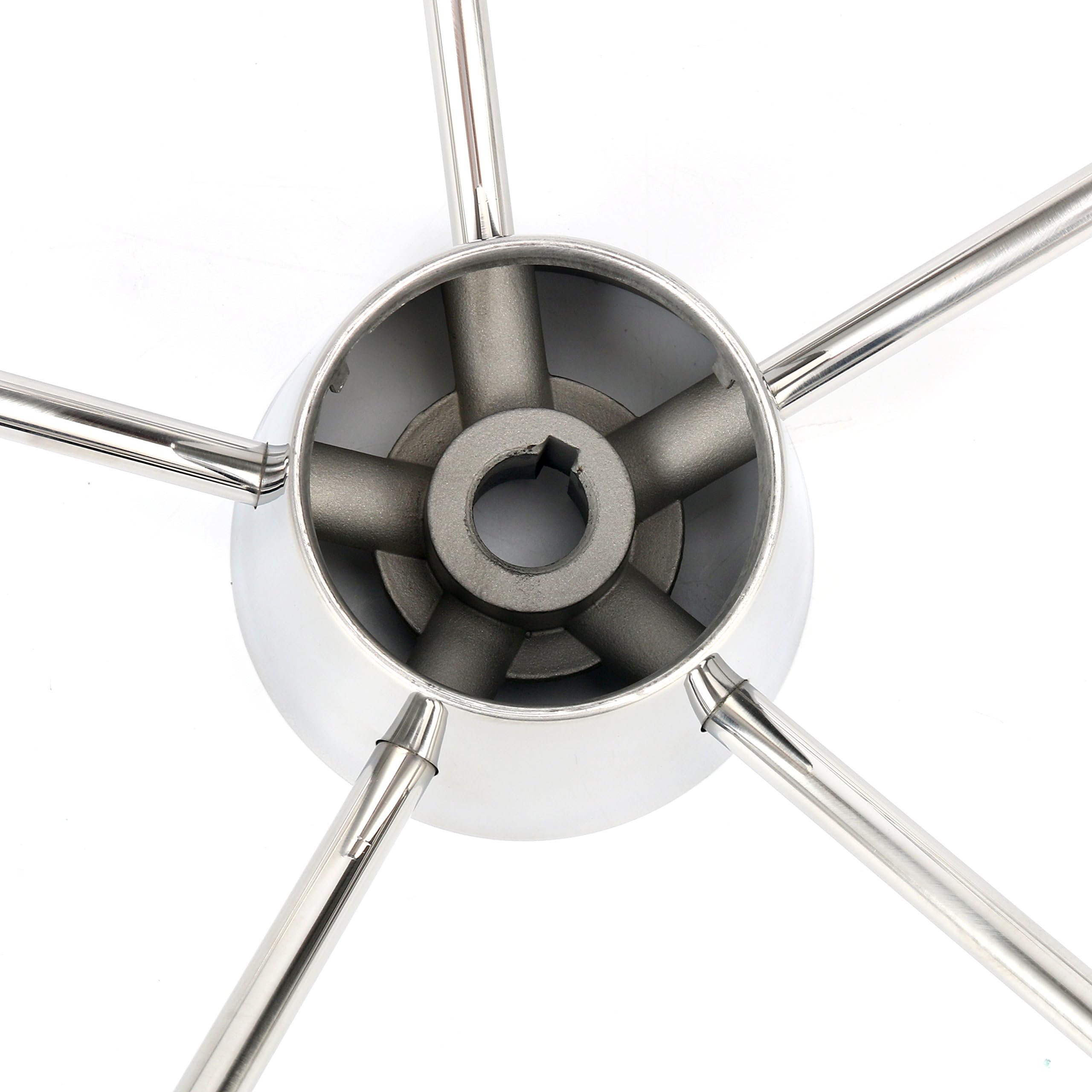 BOOMSTART Timone per barca 5 razze Ø 343 mm (13 1/2 pollici) argento con coperchio nero e pulsante taglia M, per barca a pontone, yacht universale