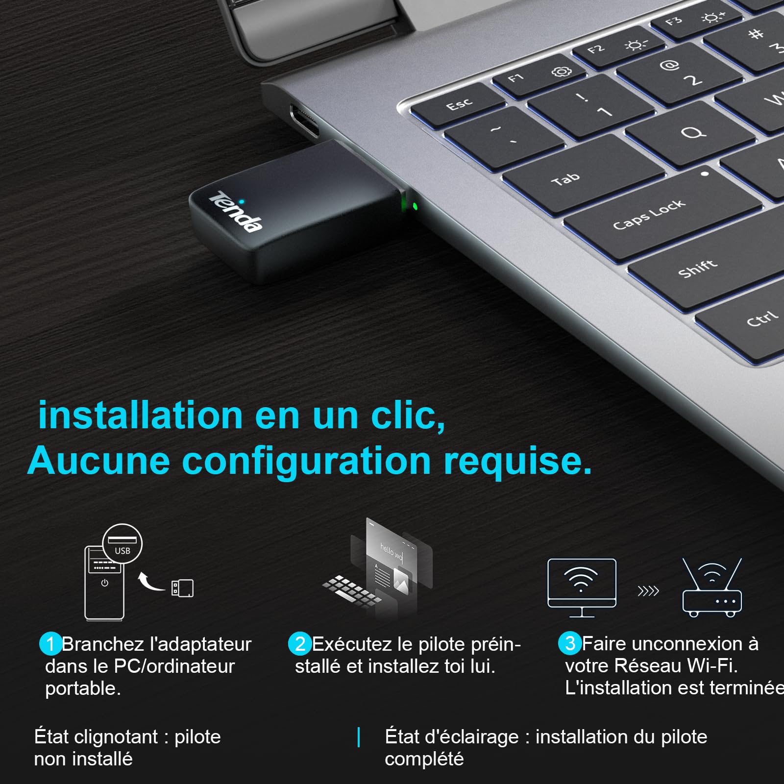 Tenda Clé WiFi AX900 Adaptateur USB Double Bande 5G/2.4G MU-MIMO U11