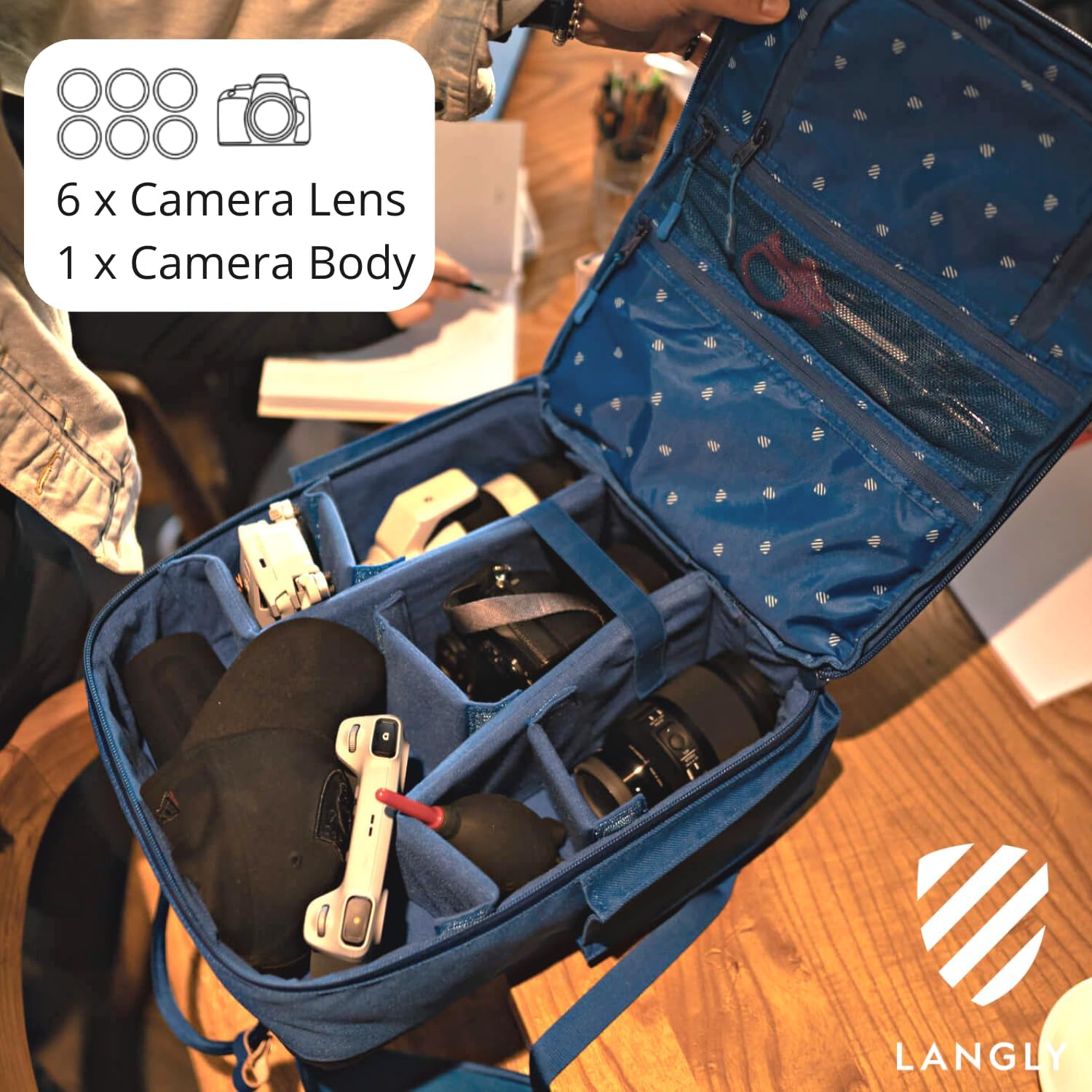 Langly Sierra Camera Backpack: A Modern & Travel-friendly Photography Backpack Compatible With Both 18in Laptop & DSLR Accessories 24L (Blue)