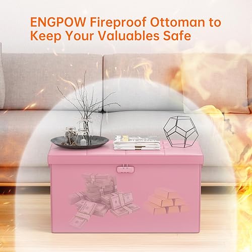 Miniatura 6 de ENGPOW Banco otomano de almacenamiento, banco plegable ignífugo con cerradura, 30 pulgadas, resistente al fuego y al agua, reposapiés, taburete
