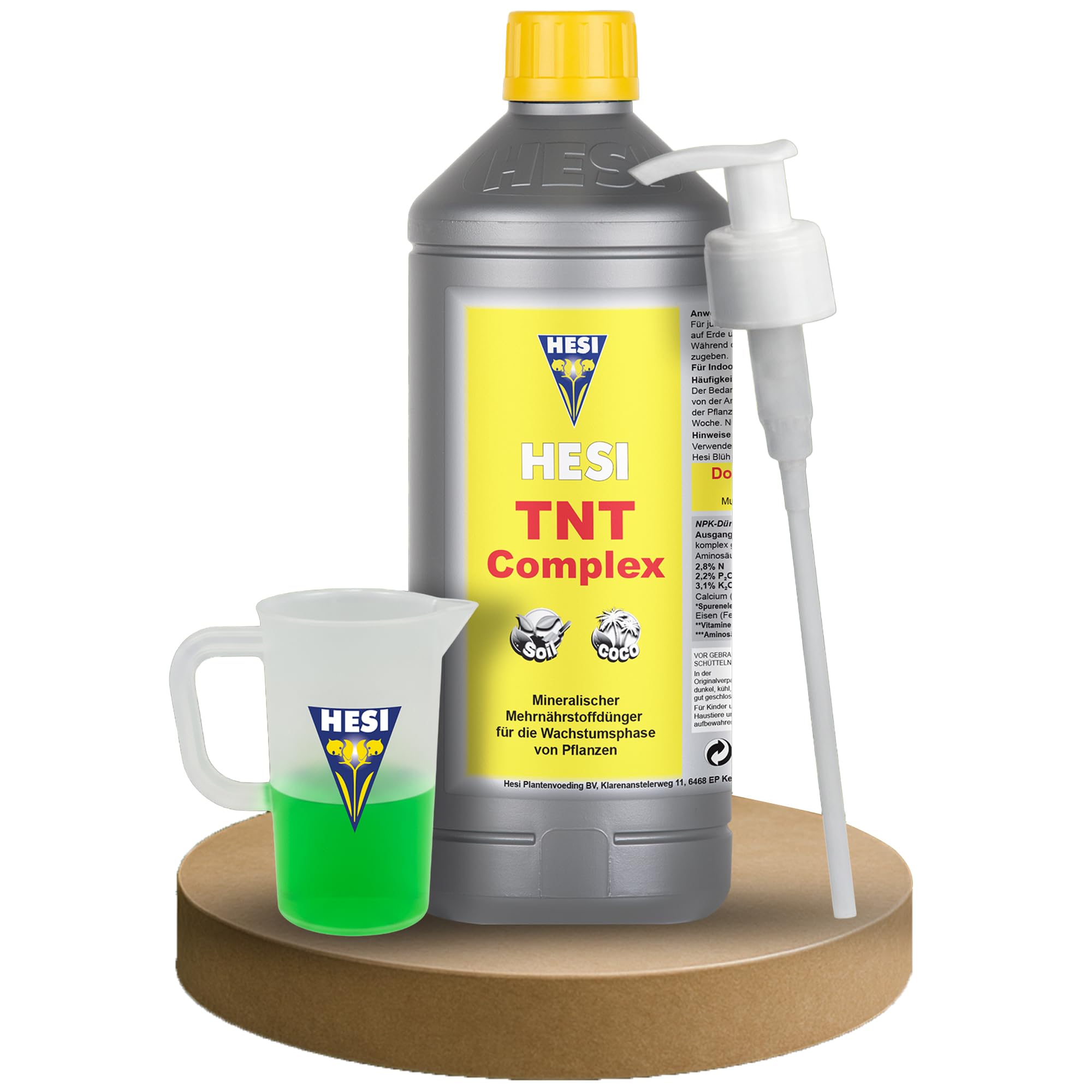Hesi TNT Complex 1L mit Dosierpumpe und Messbecher – Wachstumsdünger für kräftige Pflanzen und starke Wurzeln