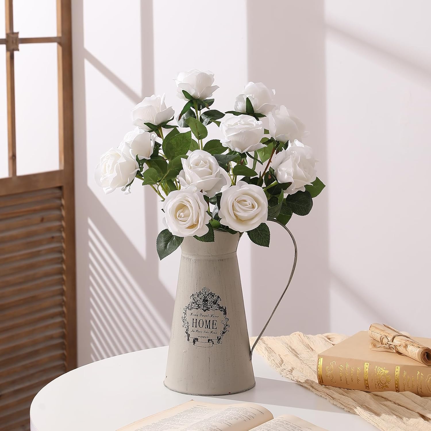 Hawesome 12PCS Artificial Flowers Fake Roses, Realistic Velvet Long Stem Red Roses Bouquet for Wedding Centerpiece Home Decor Party & Valentines (White) - Image 5