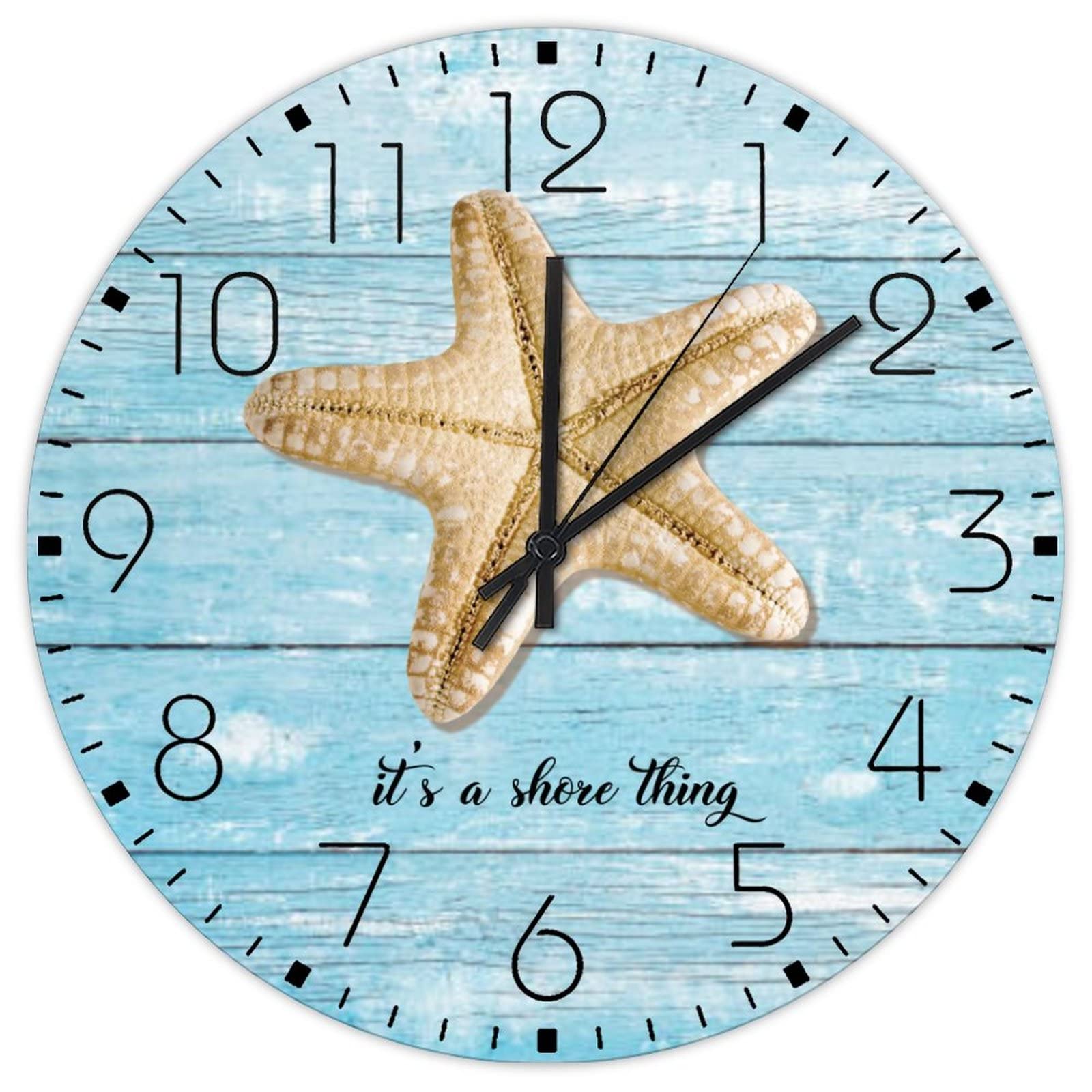 Horloge murale silencieuse sans tic-tac en bois decoration theme ocean et plage retro