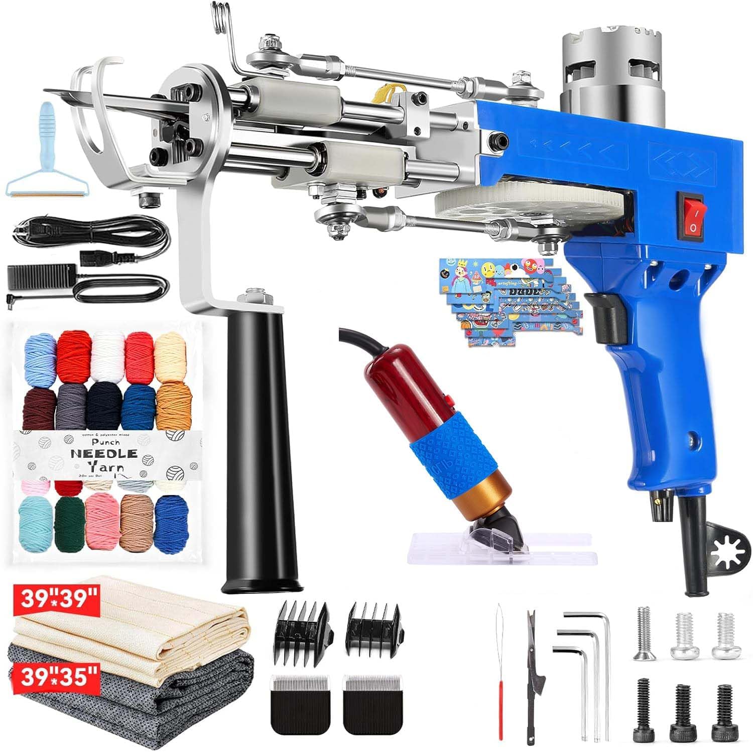 Riiai Tufting Gun Starter-Kit für, Tufting Pistole mit Teppichschneider, Teppichherstellungsset, Teppichpistole für Schnittflor und Schleifenflor, Teppichschneider für Skulpturen
