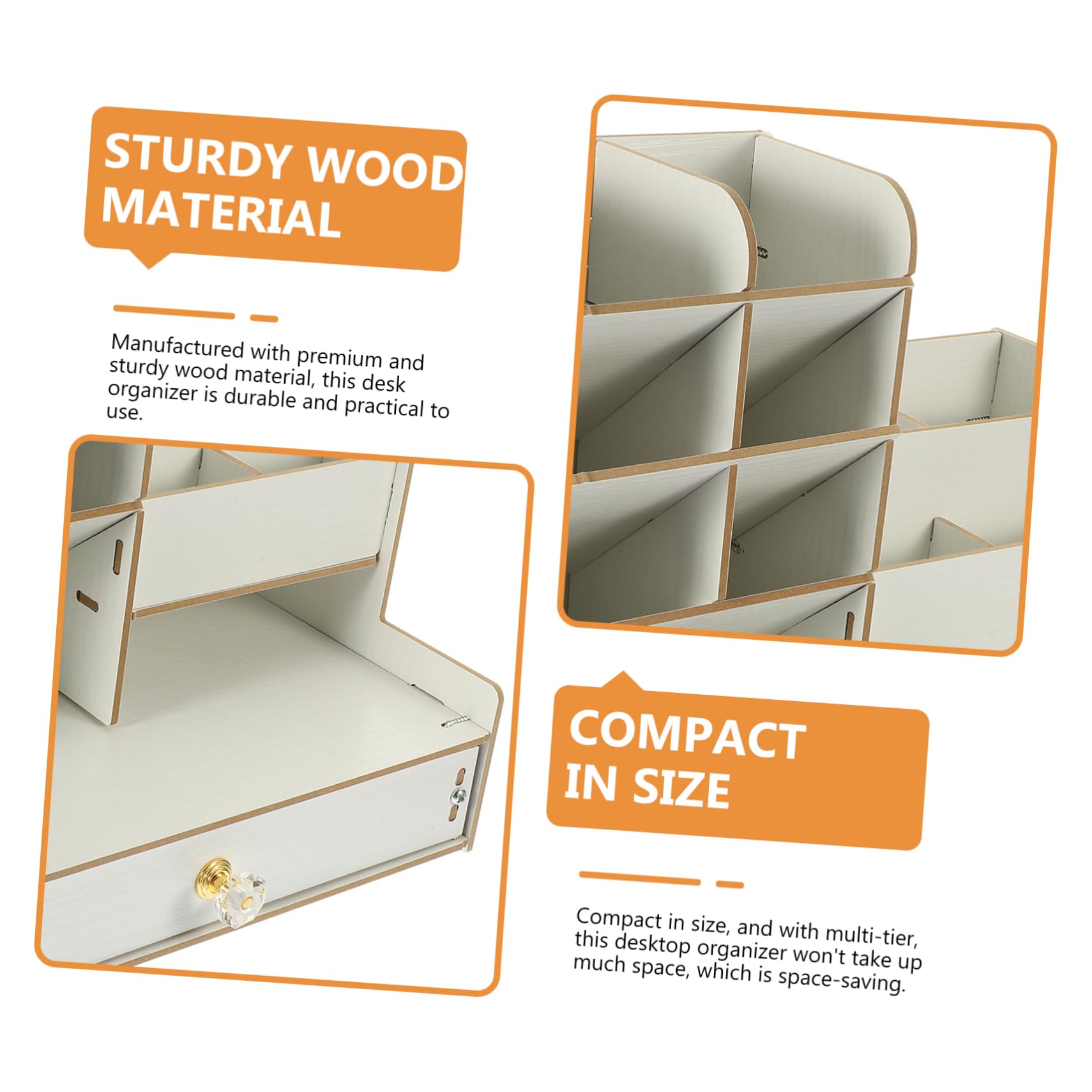 Amosfun Porta Penne Da Scrivania in Legno Organizer Multiuso Per Cancelleria Scomparti Scatola Portaoggetti Resistente e Pratico Per Ufficio e Studio