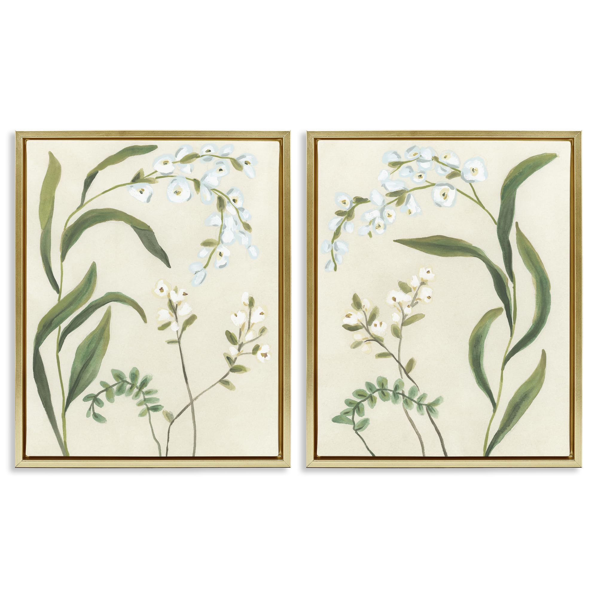 Stupell Industries Metallic Gold (Matte) 'Vintage Snowdrop Stems'| 2Pc Floating Frame Art Set 2