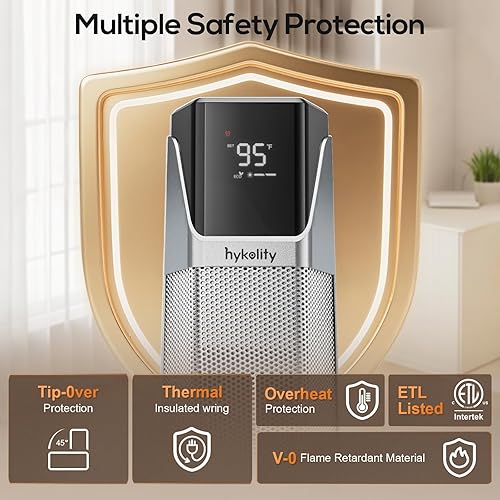 Miniatura 3 de Hykolity Calentador de espacio para habitación grande, calentadores eléctricos de 30 pulgadas con control remoto, oscilación de 70, protección