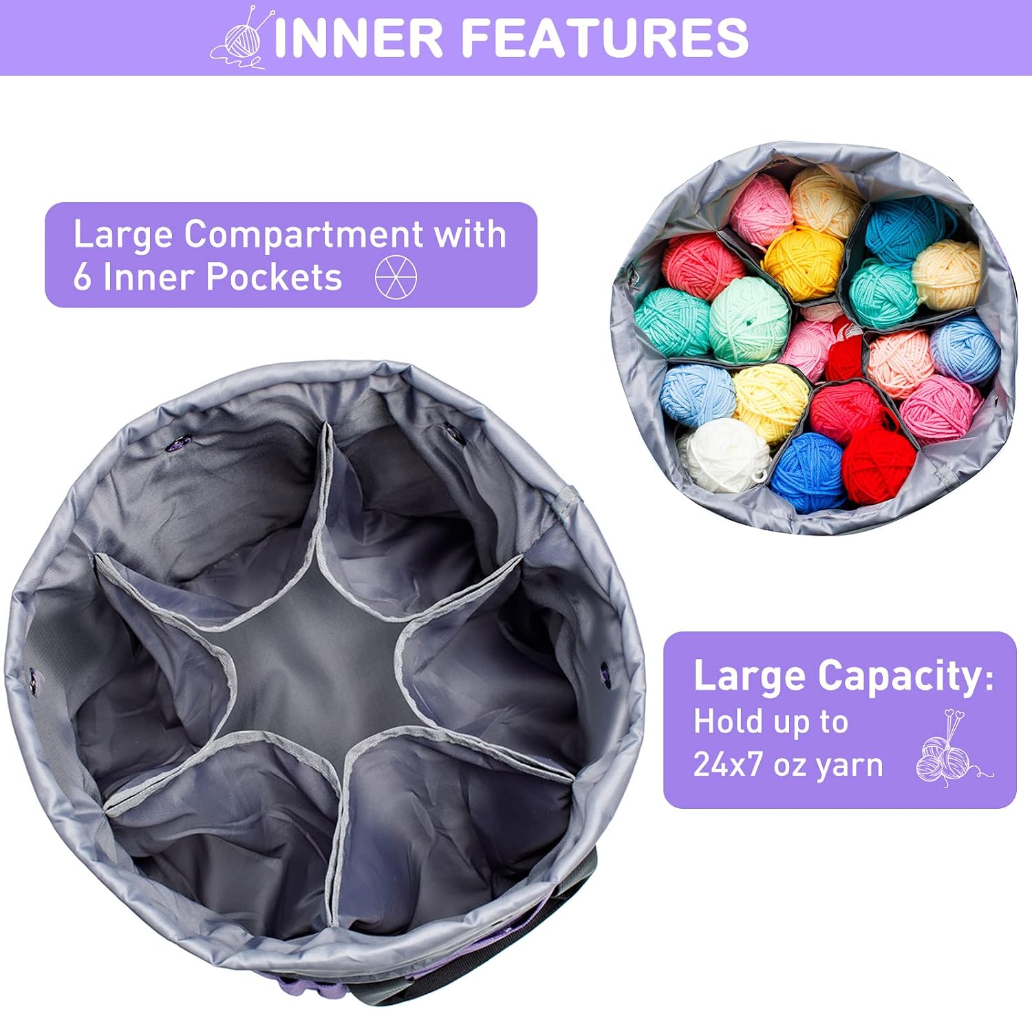 Expandable Yarn Storage Organizer, Crochet Bag & Yarn Tote with Zipper Closure, Yarn Holder for Crocheting and Knitting for Yarn Skeins, Hooks, Needles,Accessories – Gift for Crafters thumbnail
