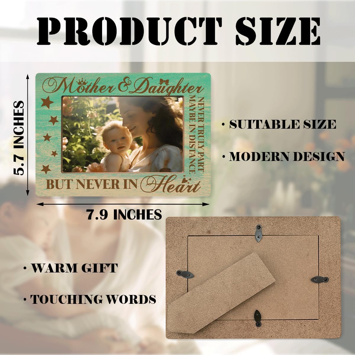 Wooden Photo Frame Mothers And Daughters Never Truly Part Decor Gift For Mom From Daughter Family Photos Frames Table Decoration Thanksgiving & Christmas Gifts Mothers Day Gift 8X6 Inches - Image 3