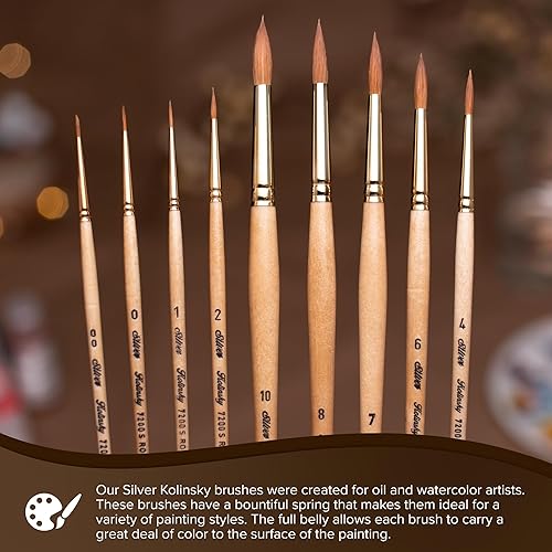 Miniatura 5 de Silver Brush Limited 7200S4 Kolinsky - Pincel redondo para acuarela y aceite, tamaño 4, mango corto
