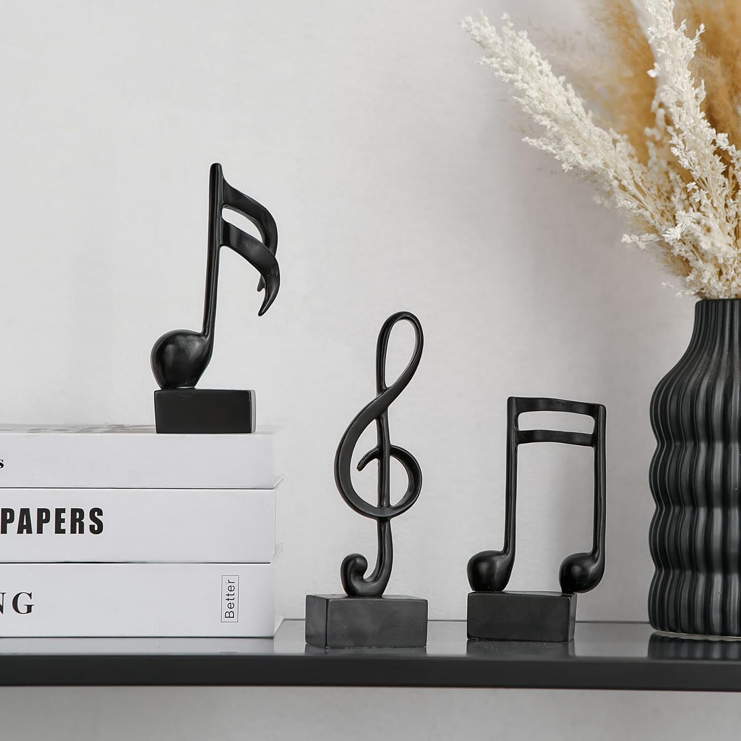 3 Pieces Music Note Statue Home Decor Modern Living Room Decorations Black Sculpture for Office Bookshelf Music Room - Image 5