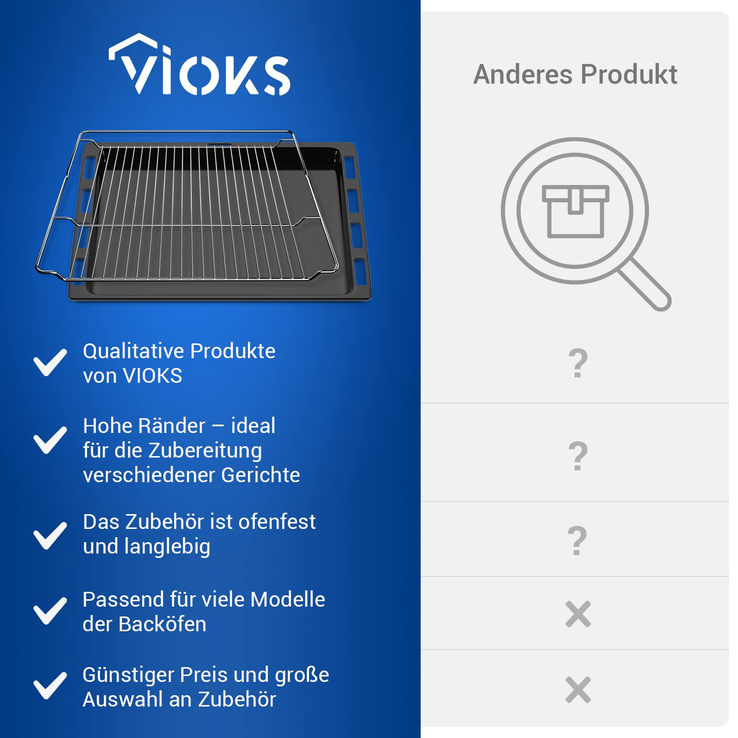 Teglia Da Forno Profonda VIOKS 46x37 Cm Con Griglia - Ricambio Per Bosch, Siemens, Constructa - 6