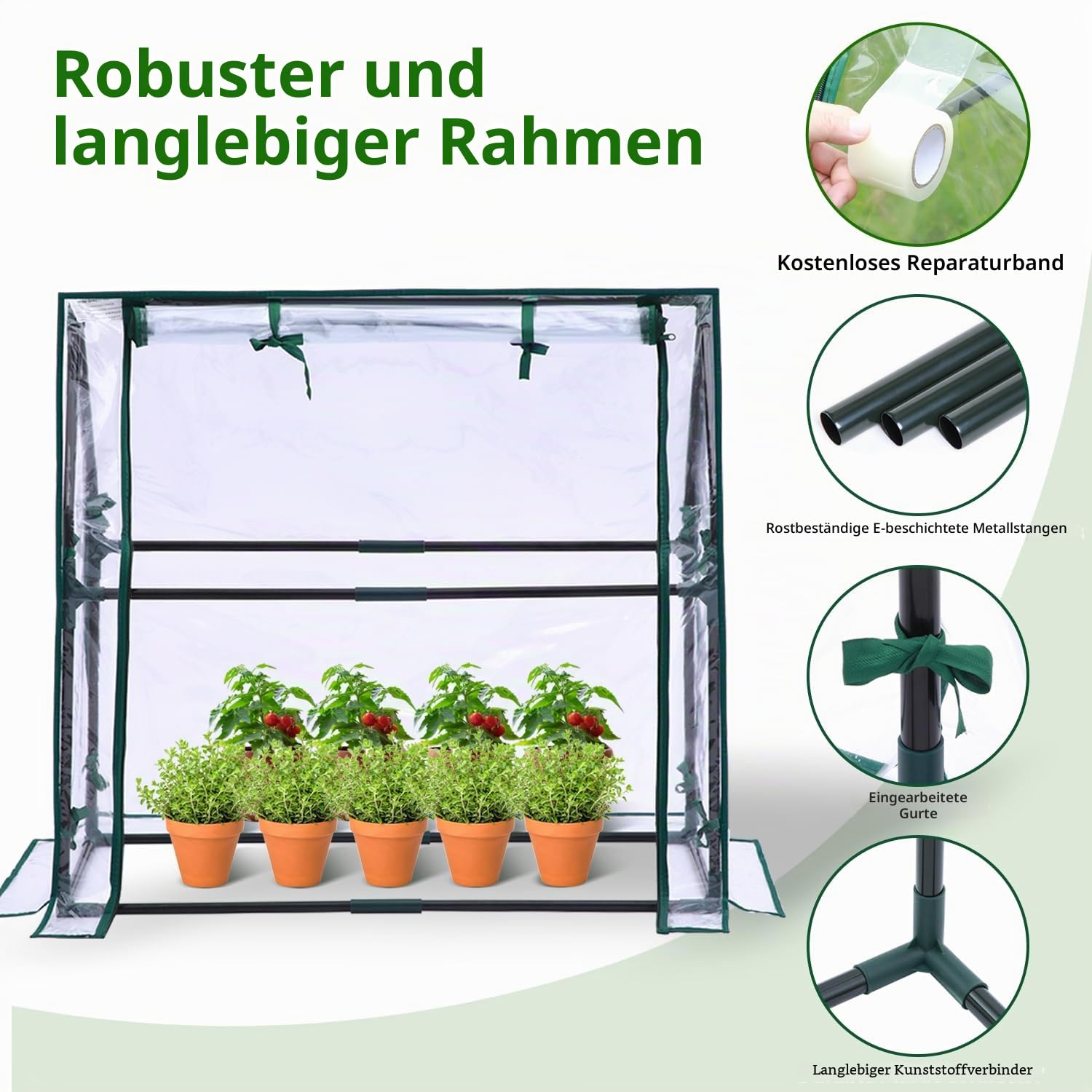 Ohuhu Mini Gewächshaus Zimmergewächshaus PVC Foliengewächshaus mit wasserdichte Matte, Tomatenhaus Folie Gewächshaus Klein für Sämling Pflanze die Indoor Kräutergarten 91,5x45,5x84 cm