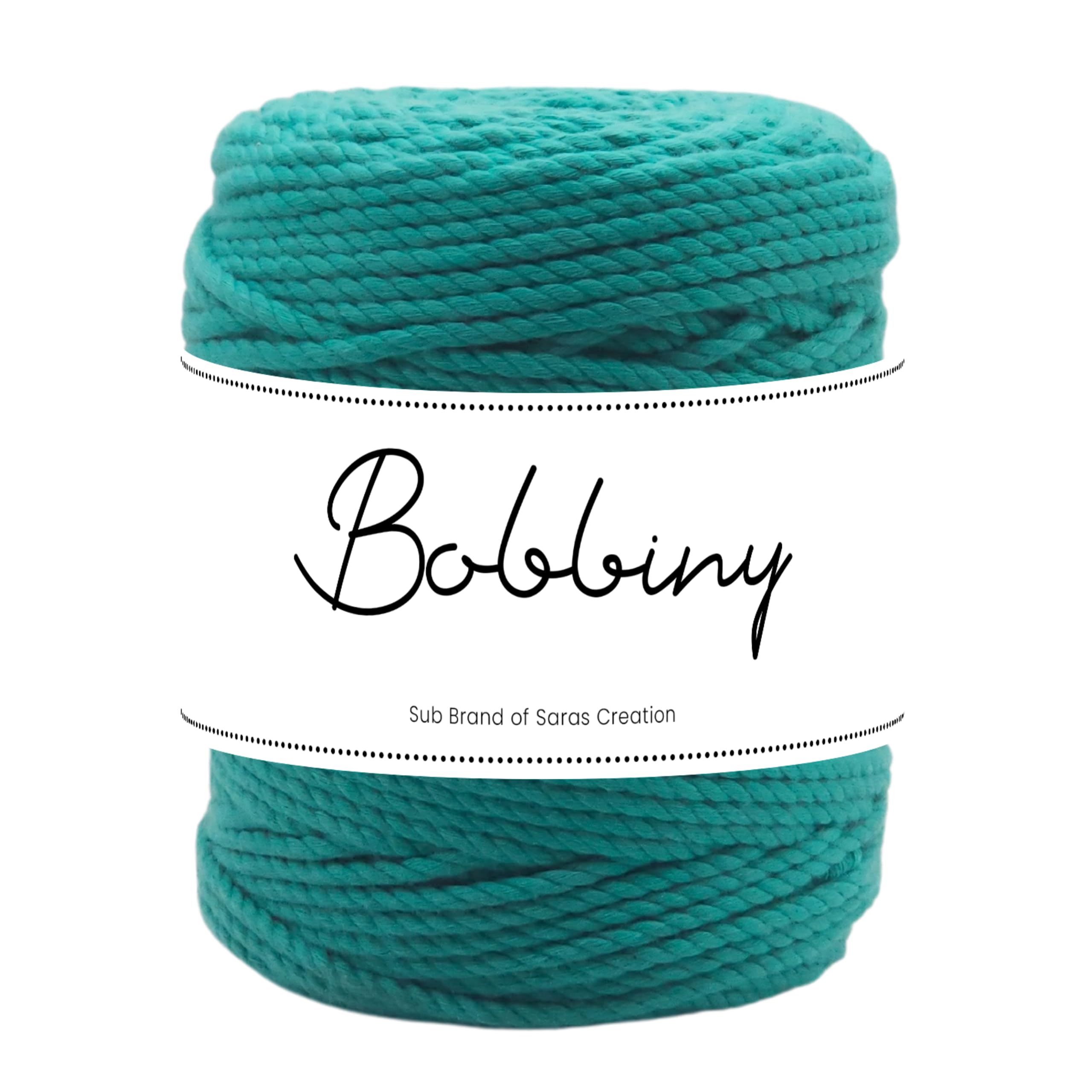 Bobbiny | 3 Ply Twisted Macrame Cotton Cord Dori (Roll Packaging) Thread for Macrame DIY and Other Projects | Teal Green | 4mm,100 Meter