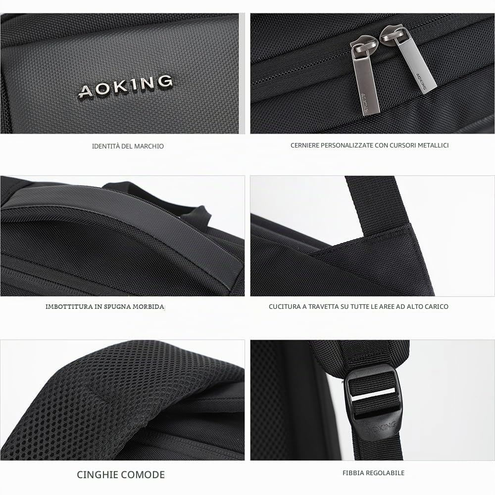 Aoking Zaino Unisex Resistente Textile Nero 30x15x42 per Uso Quotidiano e Versatile