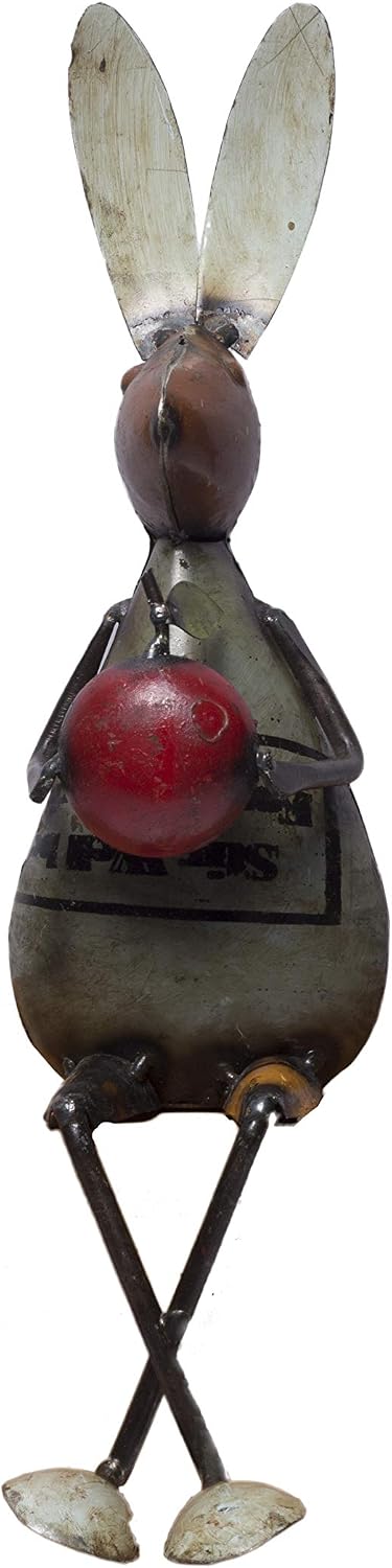 DeKulture Recycled Iron Rabbit with Apple - Handmade Figurine | Home & Garden Decor (3.5x4.7x13 Inches)