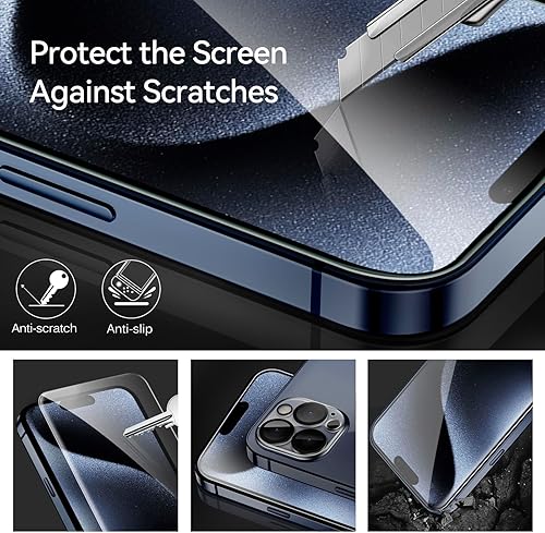 Miniatura 6 de ivoler Paquete de 3+3 protectores de pantalla de vidrio templado para iPhone 15 Pro de 6.1 pulgadas paquete de 3 con protector de lente de cámara