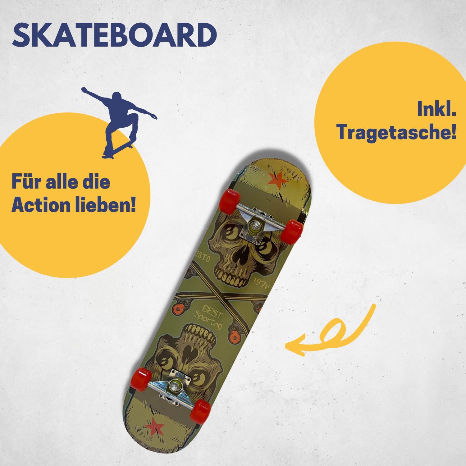 B Best Sporting Skateboard Erwachsene I 78,5 x 20,4 cm Skateboard Deck I ABEC 7 Kugellager I Hochwertige Skateboards aus Holz & Aluminium I Inkl. Tragetasche