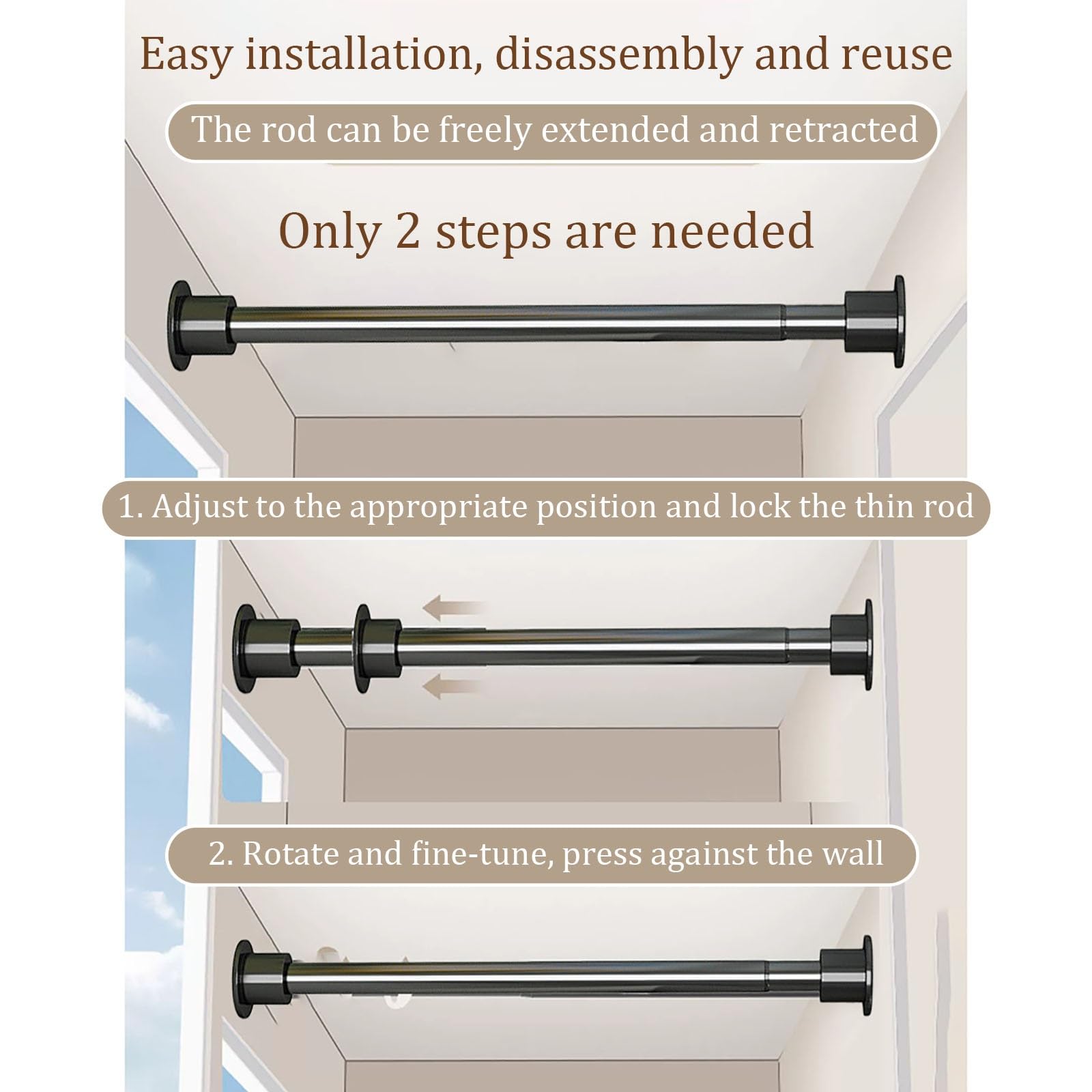 2 Crochets Plafond Pour Tringle à Rideau, Sans Perçage Ni Vis, Forte Adhérence, Noir, Support Robuste Pour Salle De Bain,cuisine,salon, Facile à Fixer | Leroy Merlin