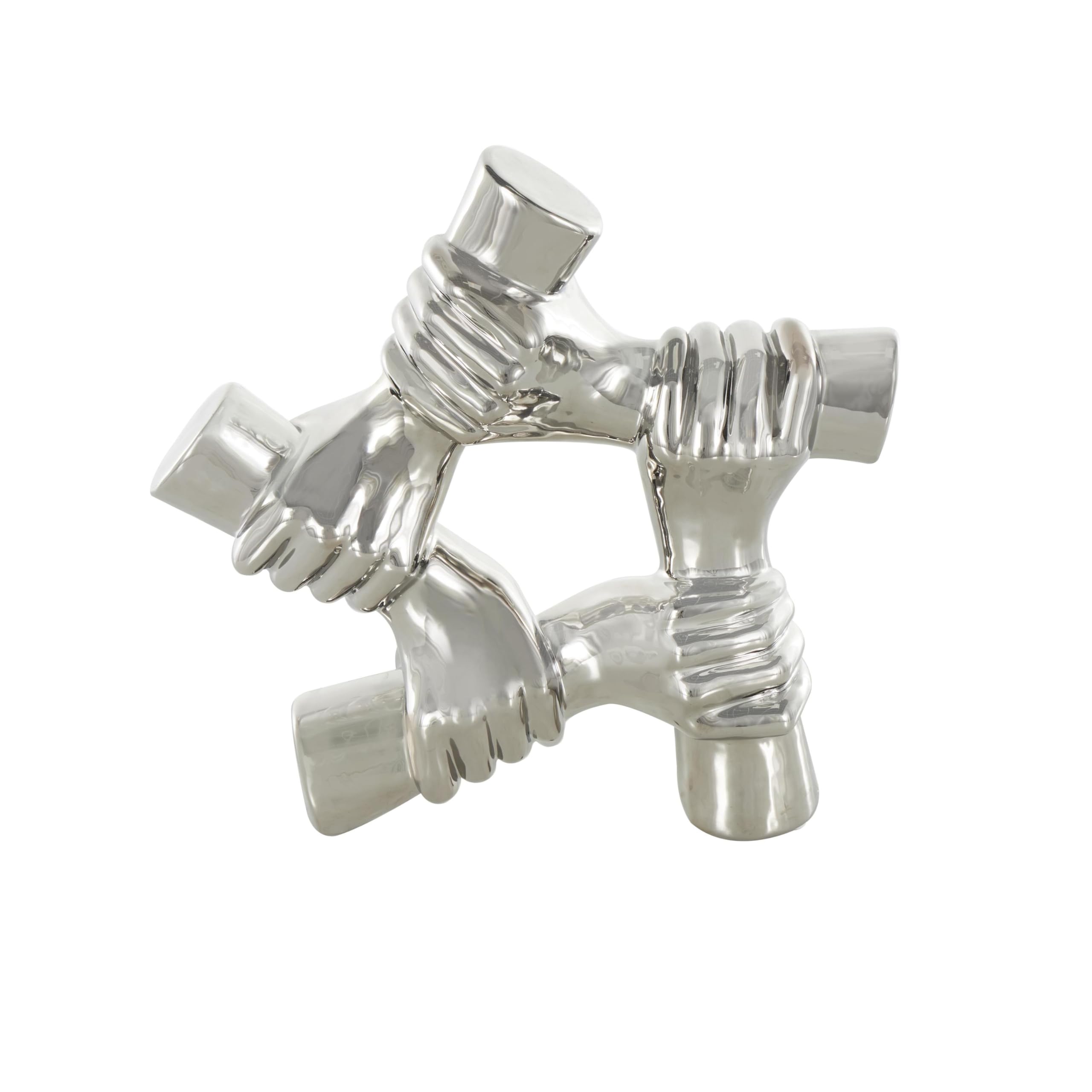 Deco 79 Scultura decorativa con mani in ceramica, decorazione per la casa, statuetta di accento 33 x 10,2 x 33 cm, argento