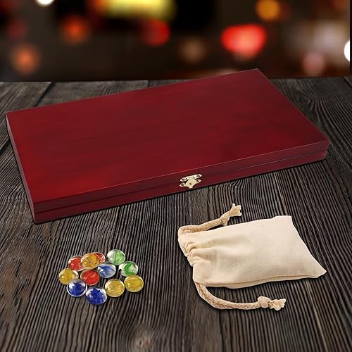 Miniatura 5 de GSE Games & Sports Expert Juego de mesa Mancala para 4 jugadores con piedras de vidrio multicolor, plegable de madera de 4 vías Mancala juego de