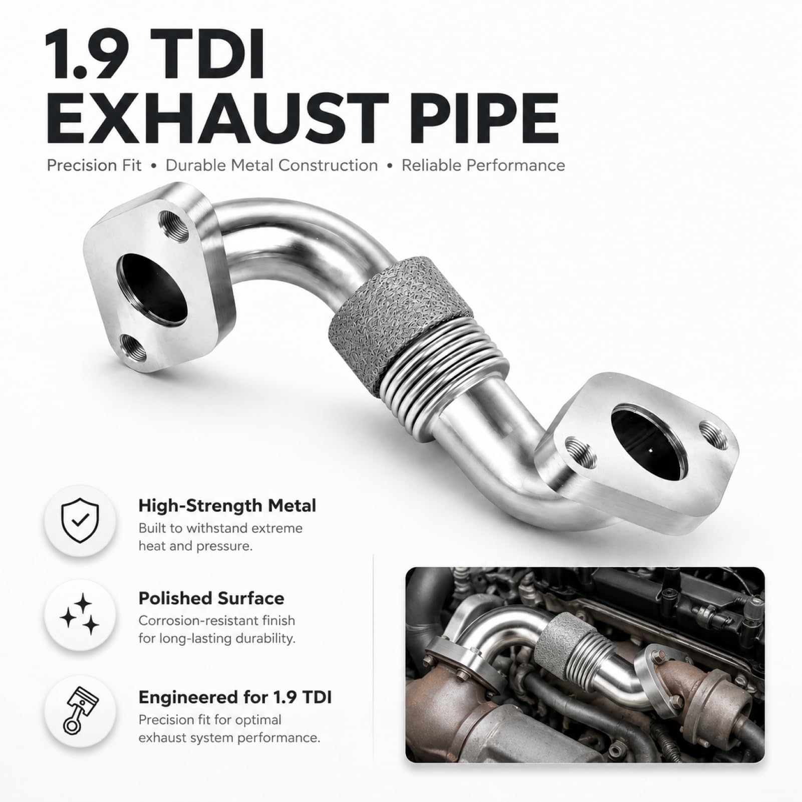 Tubo Valvola EGR 1.9 TDI 38mm 038131521CC, 038131521BQ, 038131521AP, 61384D, 500004, Tubo Raffreddatore EGR 1.9TDI Per Motore 1.9L 1896cc 116Pol³ l4 Diesel SOHC.