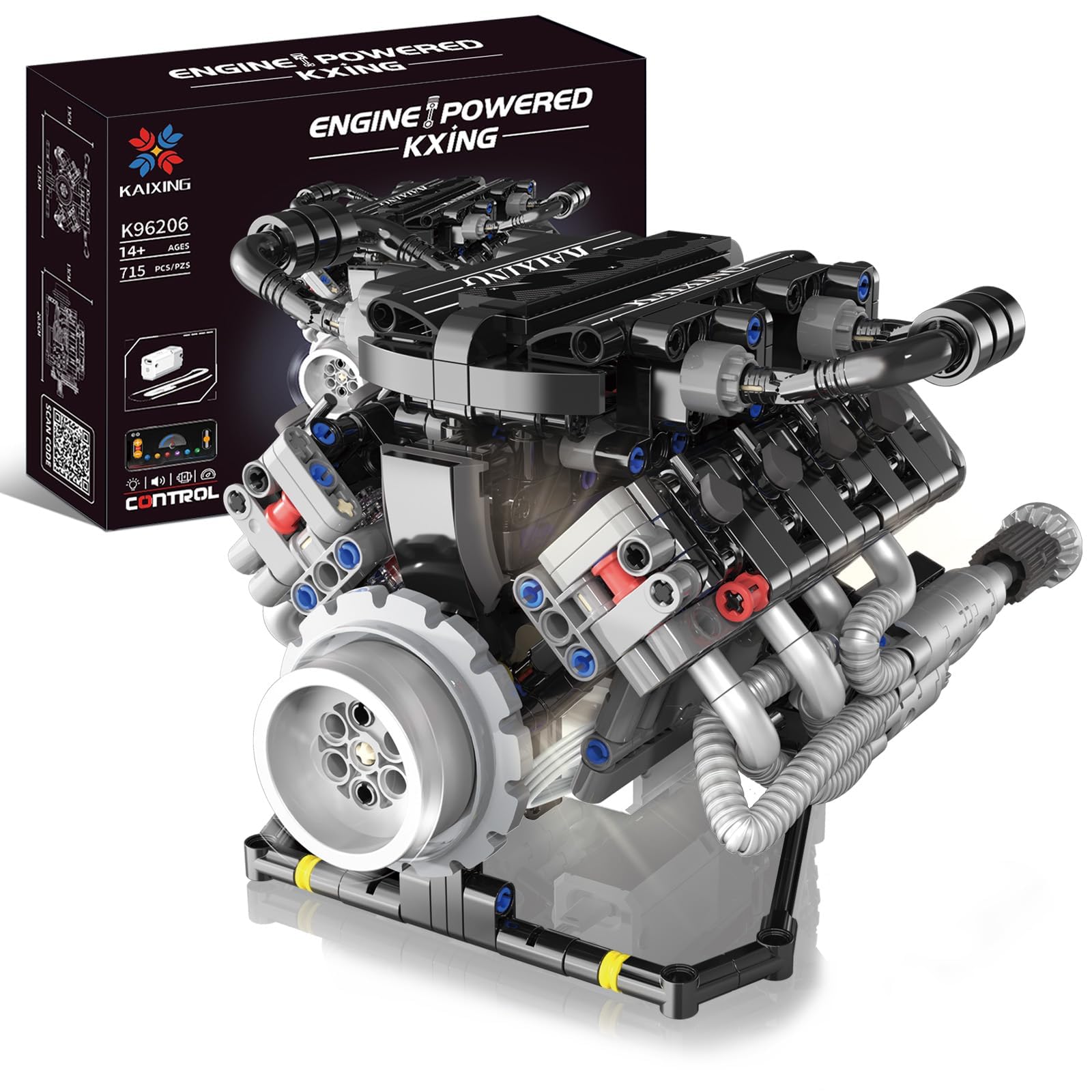 V8 Motor Bausteine Spielzeug, APP-gesteuerter V8 Motor Bausatz Auto Klemmbausteine Technik Modell, Enthält Acht-Zylinder und Batteriekasten, als Spielzeug/Geschenk/Sammlerstücke für Auto LKW Fans (D)