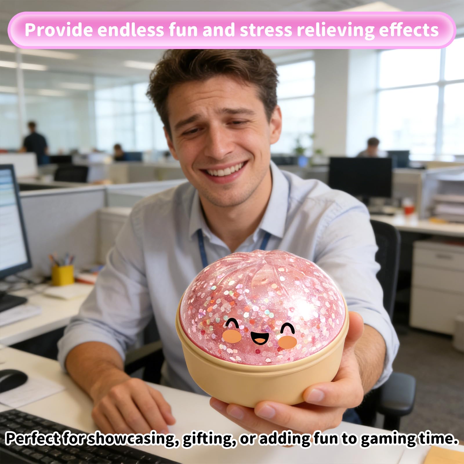 Glitter Dumpling,Glitter Dumpling Squishy Box,2026 New Bun Squeeze Stress Relief Ball with Steamer Box for Stress Relief (Pink) - 4