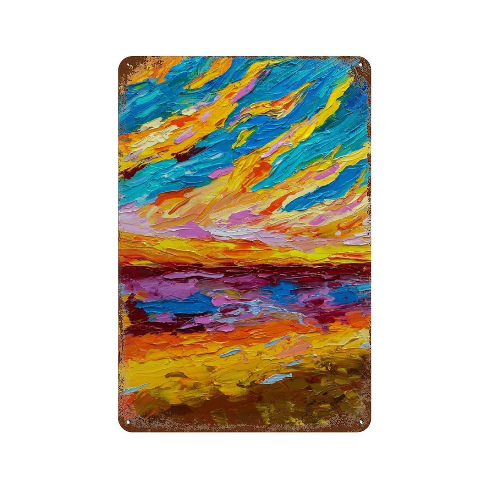 Dramatic Sunset Rust Effect Tin Sign 11.8"x7.9", Vintage Wall Decor for Bistro, Counter And Cafe Decor