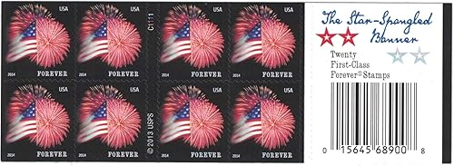 Miniatura 2 de USPS Forever Stamps Star-Spangled Banner Booklet of 20 (Fireworks)