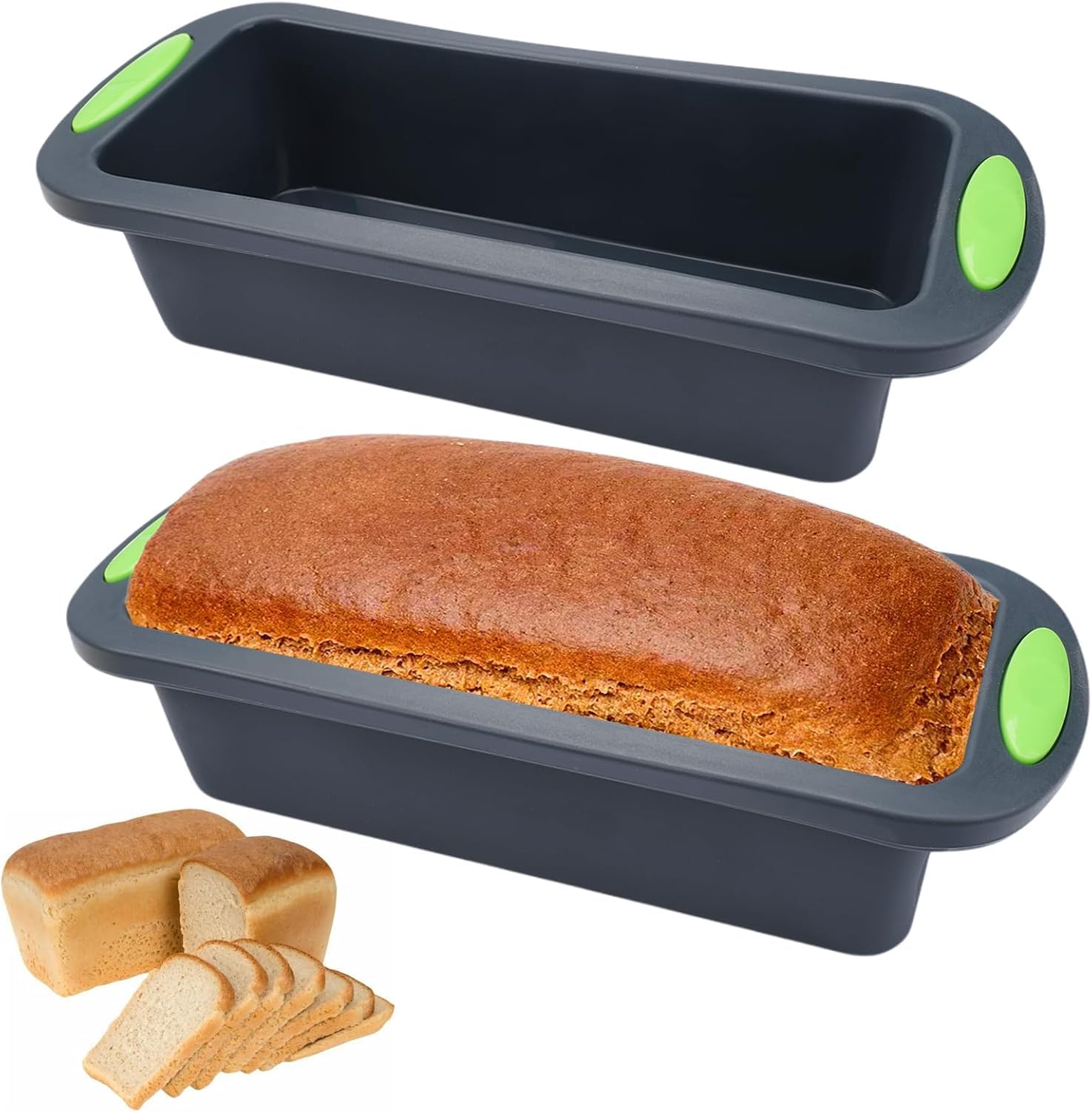 2 Pieces Silicone Loaf Tin, 28 x 12 x 6.5 cm 2lb Bread Tin Pan for Baking, Food Grade Nonstick Silicone Grey Rectangle Baking Moulds for Baking Banana Bread, Meat Loaf, Pound Cake Oven Air Fryer