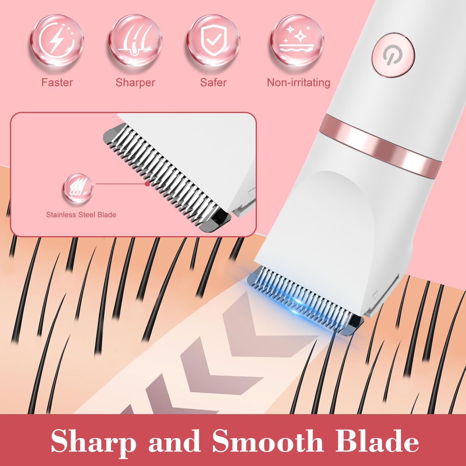 3-in-1 Electric Razor IPX7 Waterproof Bikini Trimmer Wet & Dry Use Painless Personal Trimmer Groomer for Ladies Face Body Legs Bikini Public Hairs Electric Lady Shaver with Replaceable Heads - Image 4