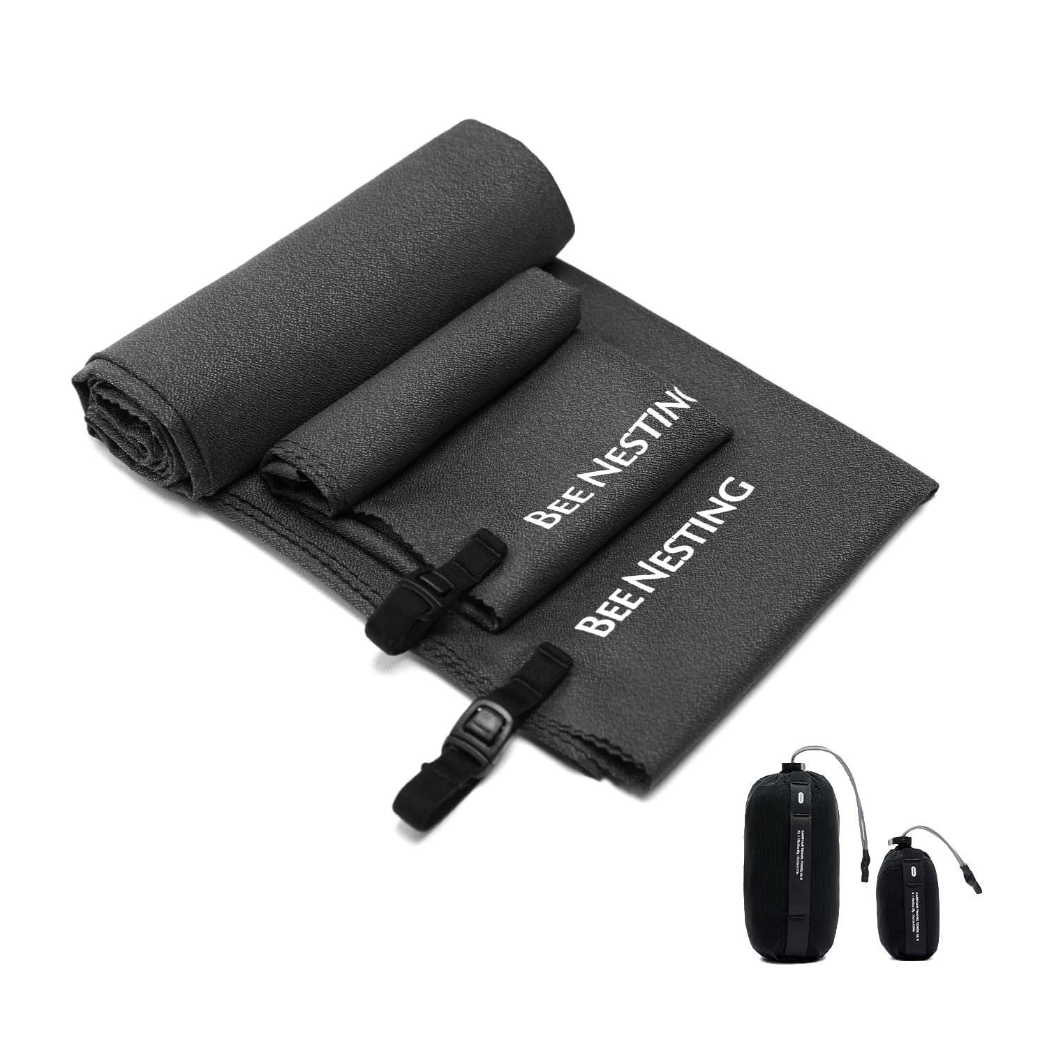 Ultralight Quick Dry Towels for Backpacking, Microfiber Towel Tavel Accessories for Hiking, Beach, Gym, Swimming, Pocket Sweat Towels Set of 2 Pack, XL (47 x 24in) + S (15 x 15in), Black