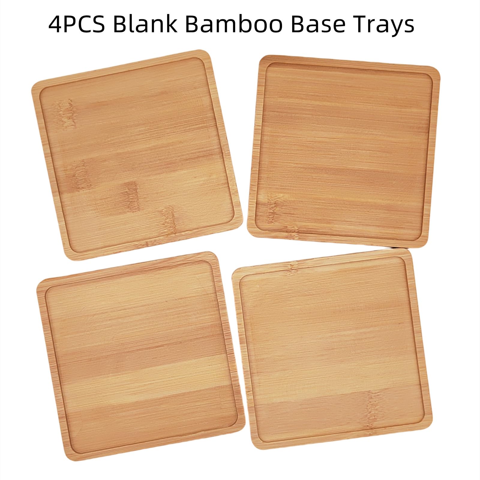 Set 4 Sottobicchieri Quadrati In Bambù A Mosaico 9 Cm - Base Vuota Per Decorazioni Fai Da Te - 4