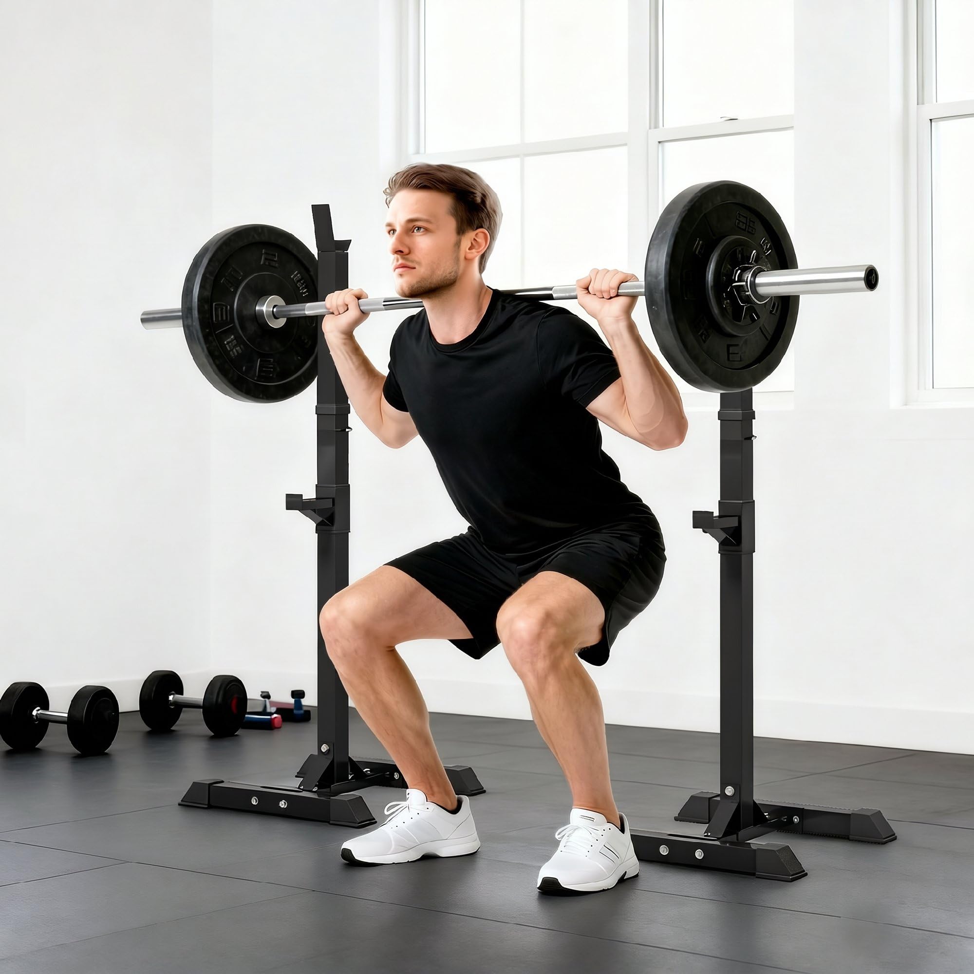 HOMCOM Soporte para Pesas Barra | Soporte Barra Pesas de Acero, 12 Niveles, Carga Máx. 150 kg, Entrenamiento en Gimnasio Hogar
