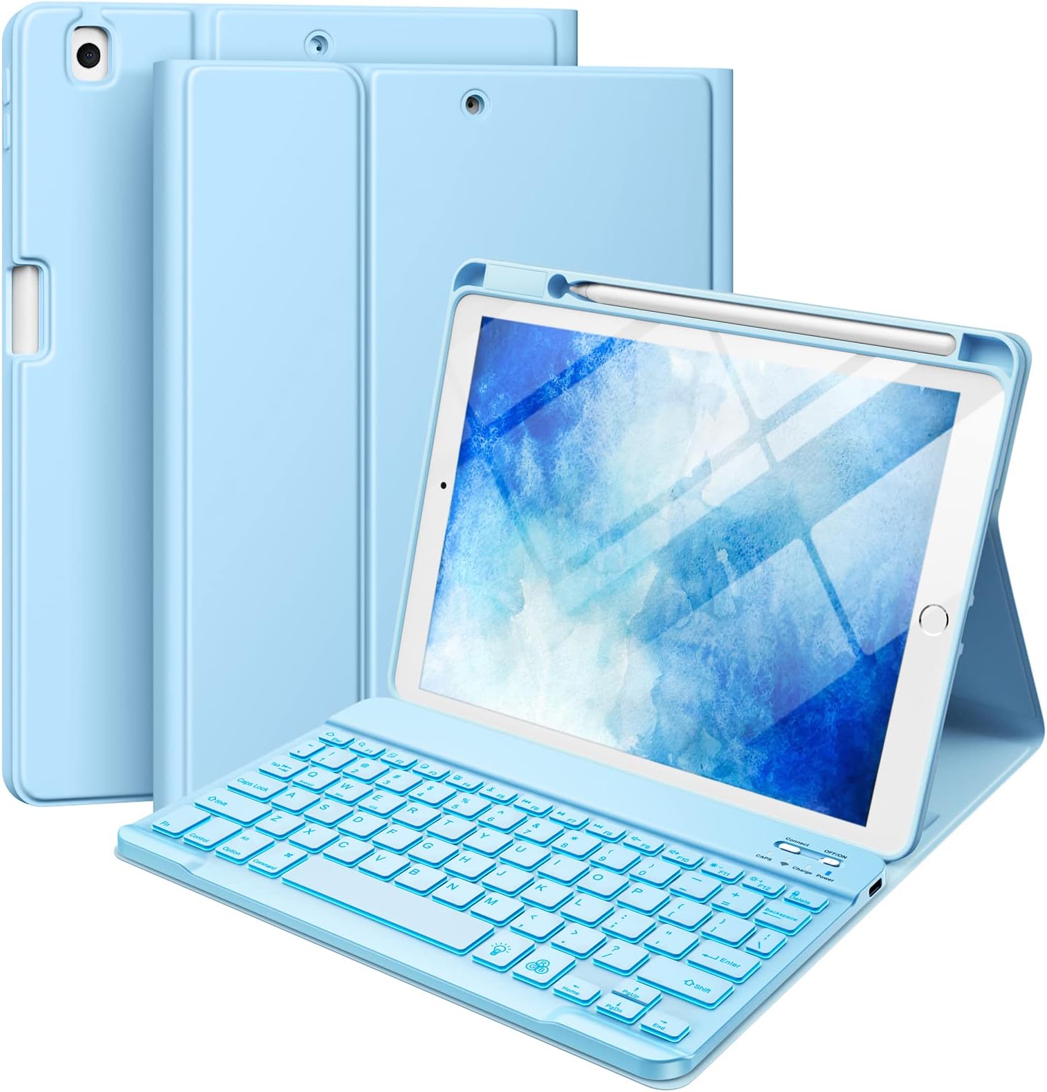Hamile iPad 9e/8e/7th Generation 10.2 inch Detachable Folio Keyboard Case Illuminated 7 Colors with Pencil Holder for iPad Pro 10.5 inch / iPad Air