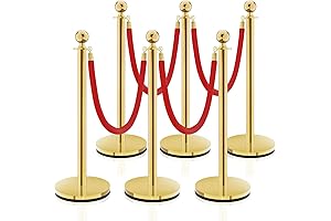 6PCS Stanchions Set, Theaters Wedding Exhibition Entrance Red Carpet Gold Stanchions, Red...