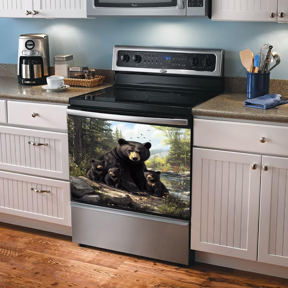 Black Bear of The Forest Dishwasher Panel Cover Magnet Bears Decor Kitchen Dishwasher Wraps Easily Trimmable Wild Animal Refrigerator Sticker Decal for Dishwasher, Washing Machine,Oven