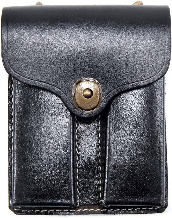 Black Leather .45 Double Magazine Pouch with Belt Hanger