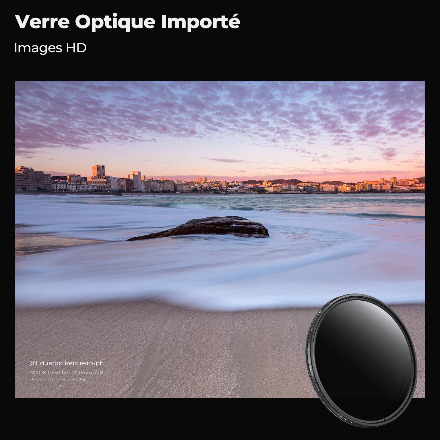 K&F CONCEPT Filtre ND 77mm Variable Densité Neutre ND2-400 + Chiffon de Nettoyage